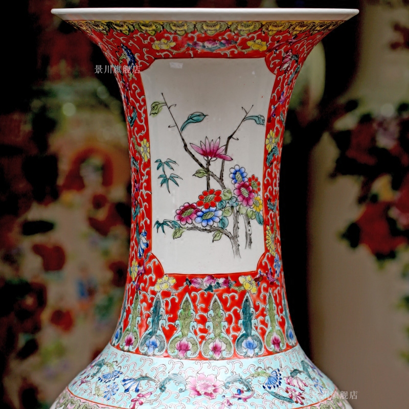 Jingdezhen ceramics hand - made pastel color peacock peony hotel furnishing articles home sitting room of large vase