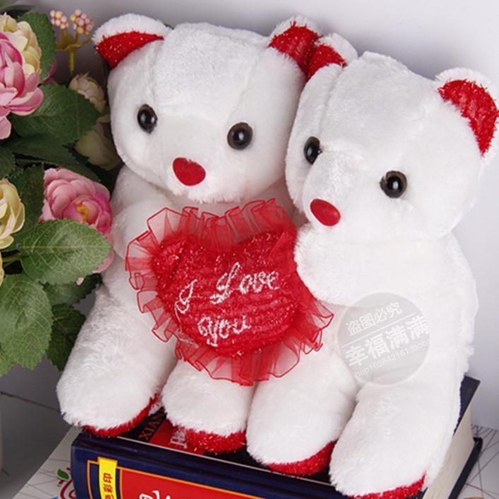 Hugging heart bear wedding ceremony garage scene decoration medium plush couple double hug love love doll small happiness to bear