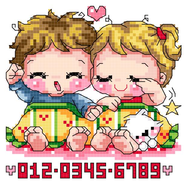Cross Stitch Electronic Drawing 3916 SO-425 Cartoon Couple Pillow Drawing 58W*57H19 Color PAT Source File