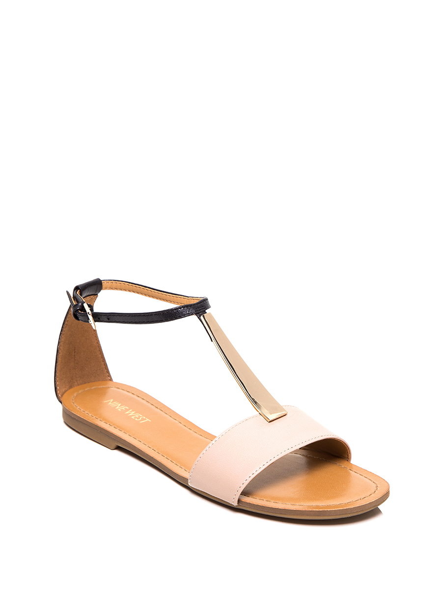 Nine West/玖熙 浅粉色工字形搭带平底凉鞋