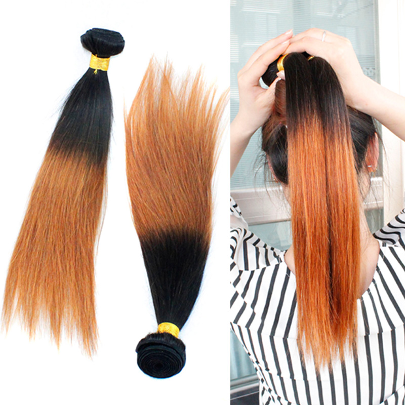 ombre Human Hair wefts straight 1B/30 巴西真人发渐变色直发帘