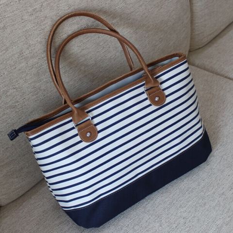 Large Capacity Light Navy Striped Fashion Brief Girl Bag Work Briefcase Work Canvas Hand Lading Shoulder Bag