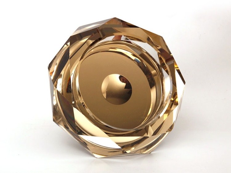 Crystal ashtray double octagonal silver-plated local gold glass ashtray creative gift advertising printing ashtray large