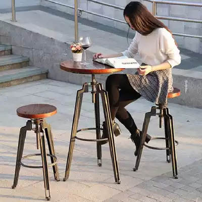 American solid wood wrought iron bar chair lifting rotating bar chair high stool Leisure cafe table and chair dining chair