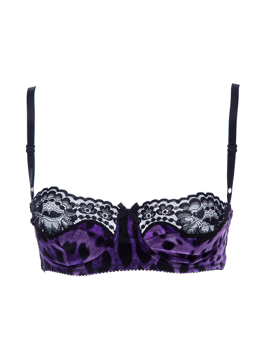 Dolce&Gabbana 紫拼黑豹纹蕾丝钩花1/2杯薄款文胸