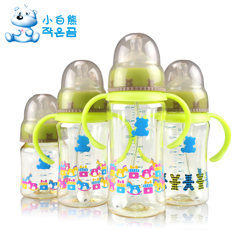 小白熊 新品PPSU婴儿奶瓶 宽口径带手柄吸管奶瓶