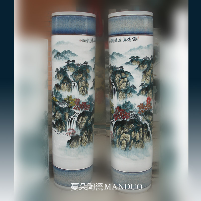 Jingdezhen hand color landscape 150 cm high living room TV ark, big vase art display vase that occupy the home