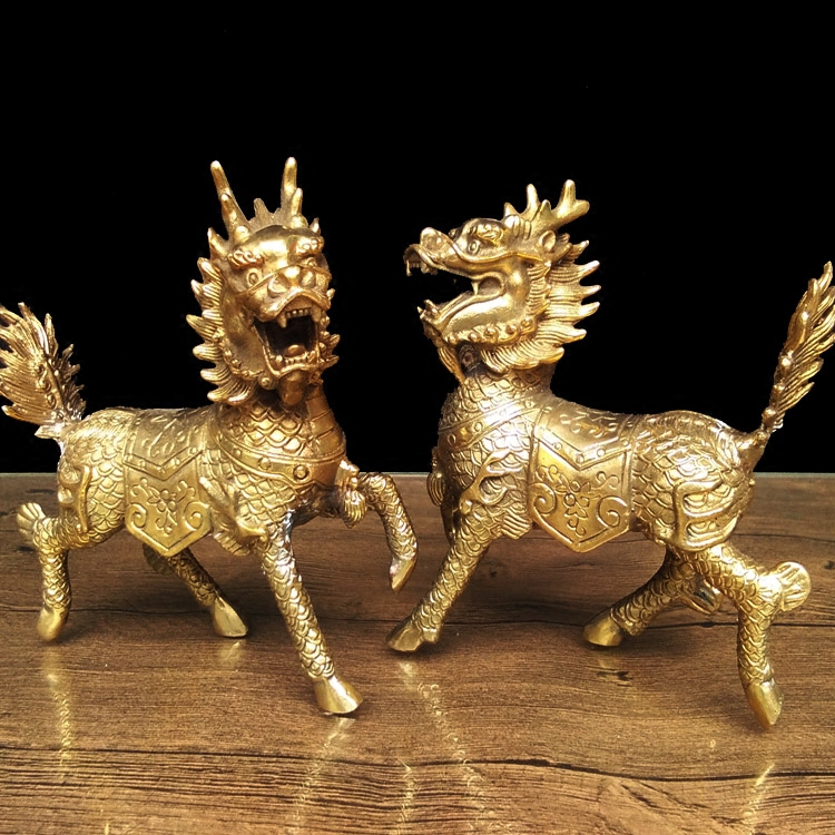 Copper unicorn ornaments A pair of pure copper town house lucky office Feng Shui living room Unicorn large