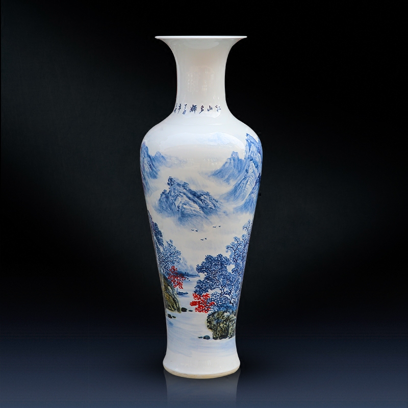 Jingdezhen ceramic vase landing large landscape hand - made porcelain Chinese sitting room place hotel decoration