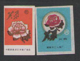 Old matches trademark Hongjiang Fire Chai factory hibiscus car label 2X1 747748 #