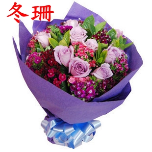 兰溪临安镇平县丽水花店鲜花同城速递11朵紫玫瑰七夕情人礼物预定