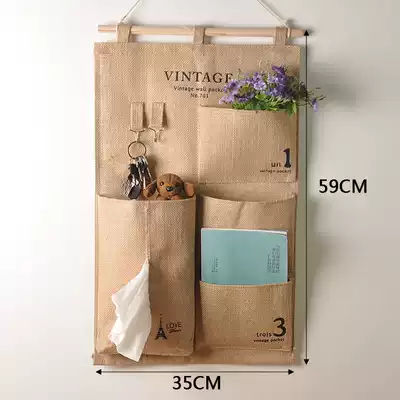 zakka jute fabric hanging storage bag sundries bag door rear wardrobe hanging bag five pockets storage bag