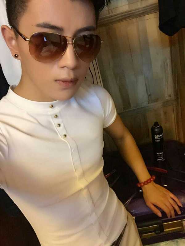 Kuaishou with the same style male social guy short-sleeved T-shirt slim fit teenagers all-match stand-up collar Korean version top trendy men's clothing