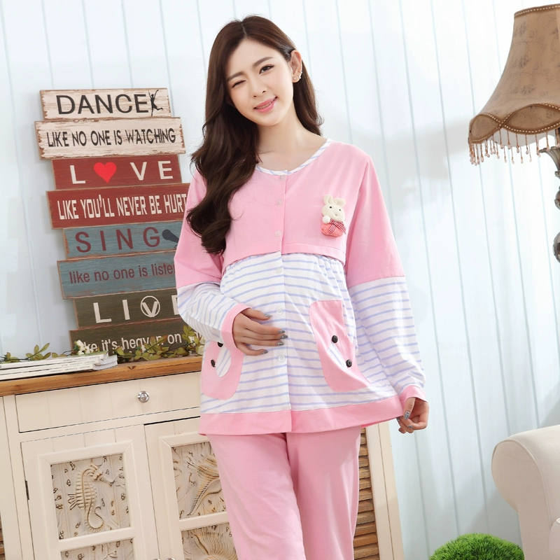 Thời trang đi chơi cotton tinh khiết mùa xuân và mùa thu quần áo giam giữ sau sinh quần áo cho con bú mùa xuân và mùa thu phụ nữ mang thai phù hợp với đồ ngủ quần áo tại nhà cho con bú - Giải trí mặc / Mum mặc