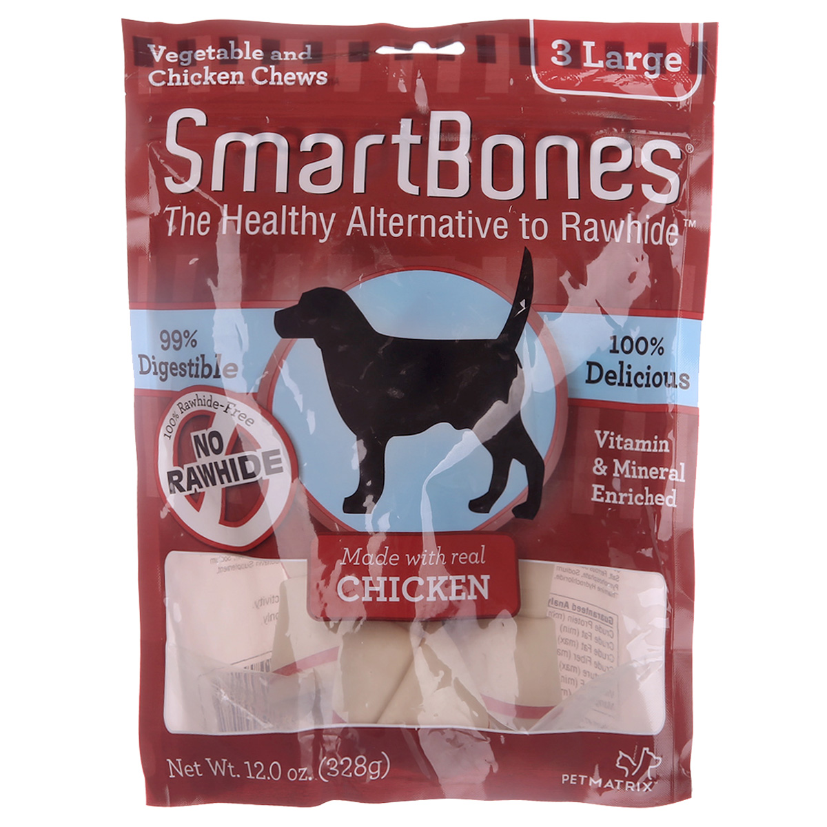 波奇网 宠物狗零食 SmartBones鸡肉味大结骨3支装磨牙狗狗洁齿棒