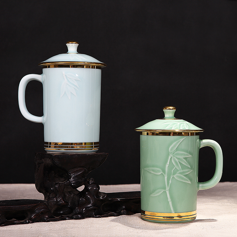Red xin gold coloured drawing or pattern of jingdezhen ceramic celadon office with cover cup tea cups water cup single CPU
