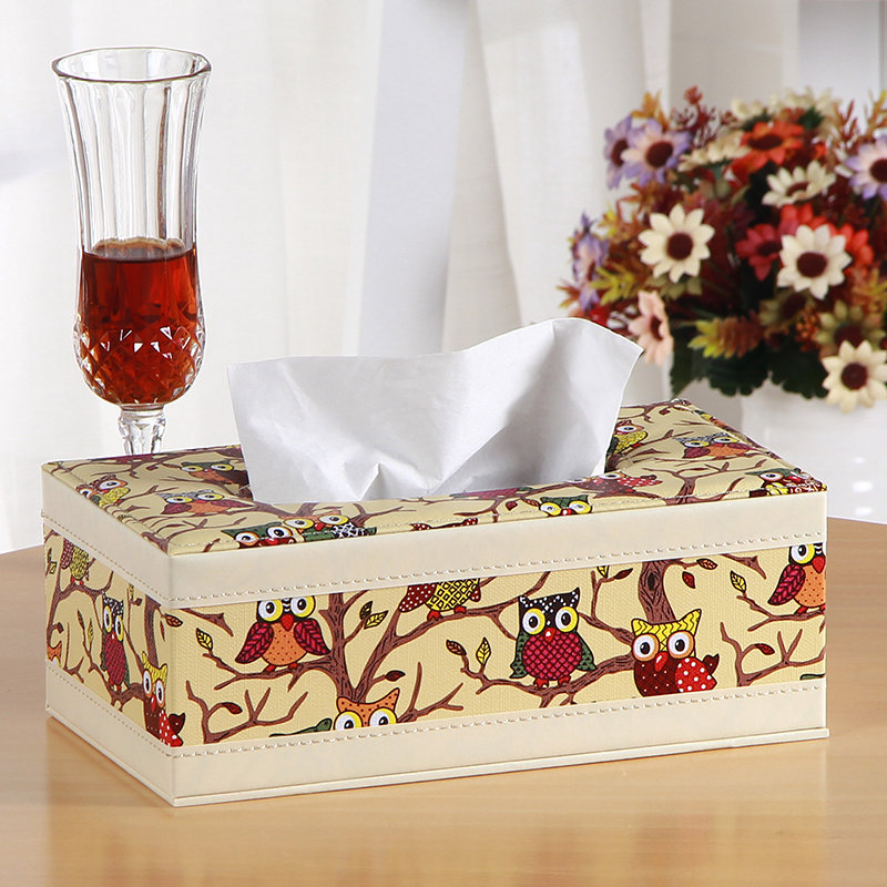 Cartoon cute American home household tissue box Rectangular leather toilet paper box Coffee table large removable toilet paper box