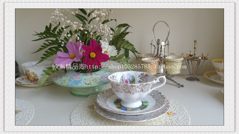 (UK) Vintage 1960s-70s Springfield French Romantic Love Scene Pattern Tea Set