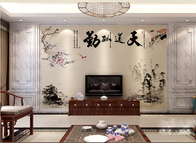 Tile background wall Chinese-style living room film and television wall antique art mural TV background wall brick carving heaven rewards