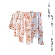 Bộ đồ ngủ kimono nam cardigan Nhật Bản mùa thu đông dày đôi vài chiếc áo choàng tắm bằng vải bông tinh khiết kiểu Nhật Bản áo dài nhà