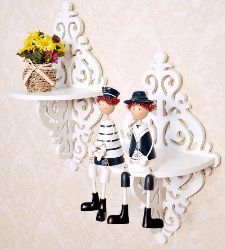 White Wood Plastic Plate Creative Wall Minimalist Bathroom Corner Rack Shelve Partitions Wall-mounted Shelf Separator