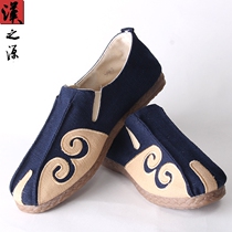 Chinese style retro linen mens shoes embroidery Chinese old Beijing cloth shoes handmade meditation home shoes casual low-top shoes