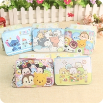 Japanese and Korean cartoon bus card set keychain student campus meal card PU access card multi card zipper storage card bag