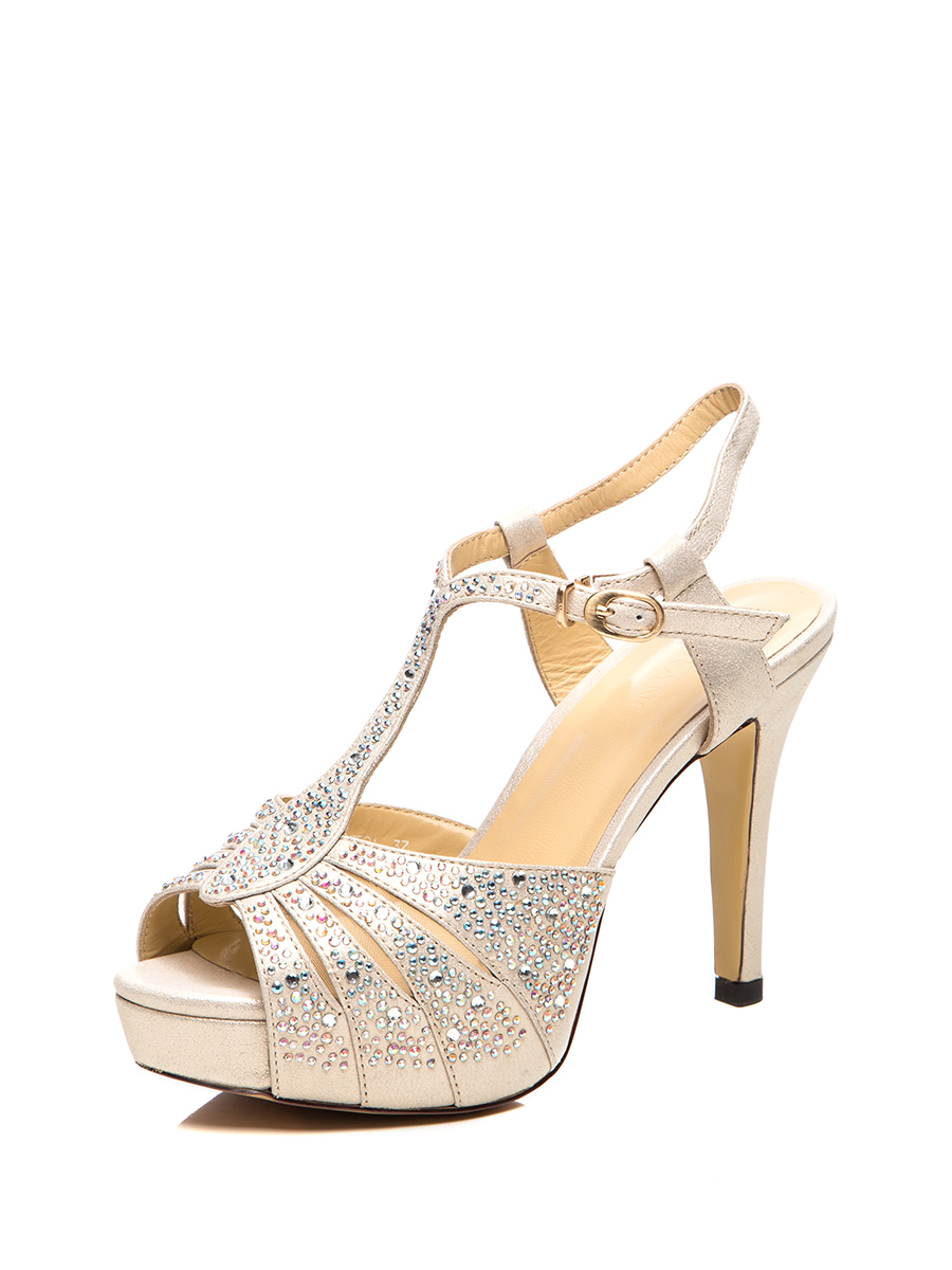 TRANOI 杏色饰钻装饰防水台鱼嘴高跟凉鞋