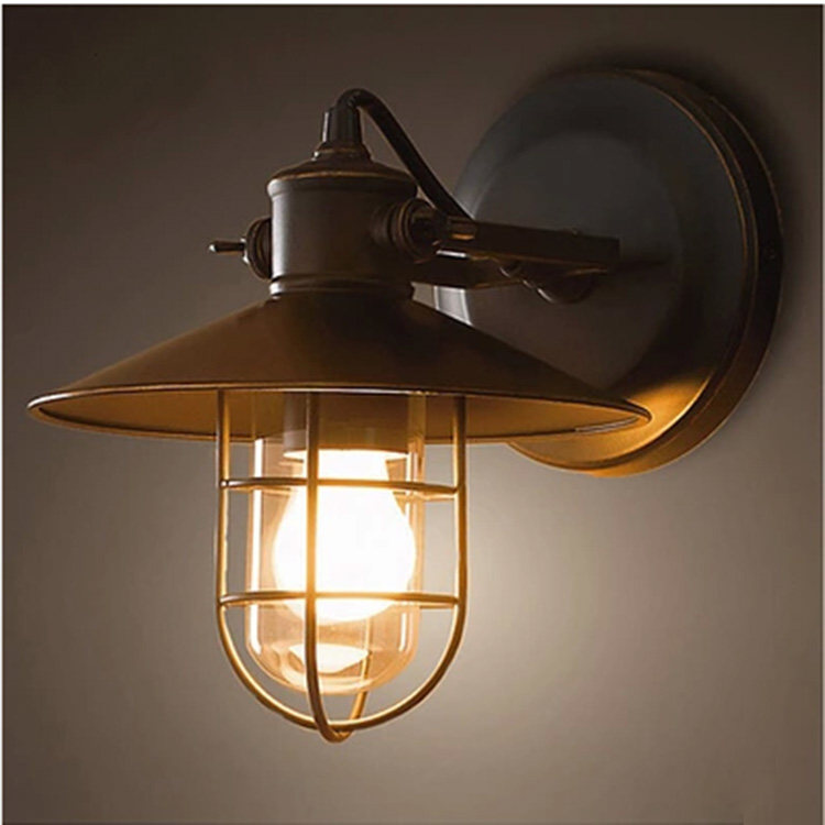 Outdoor Waterproof Waterproof Lights Personal Iron Cage with Glass Round Industrial Wind Balcony Avenue Wall Lights