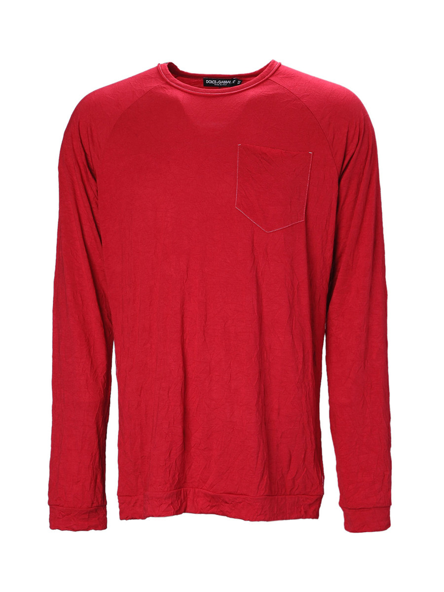 Dolce&Gabbana 大红色圆领口袋饰长袖上衣