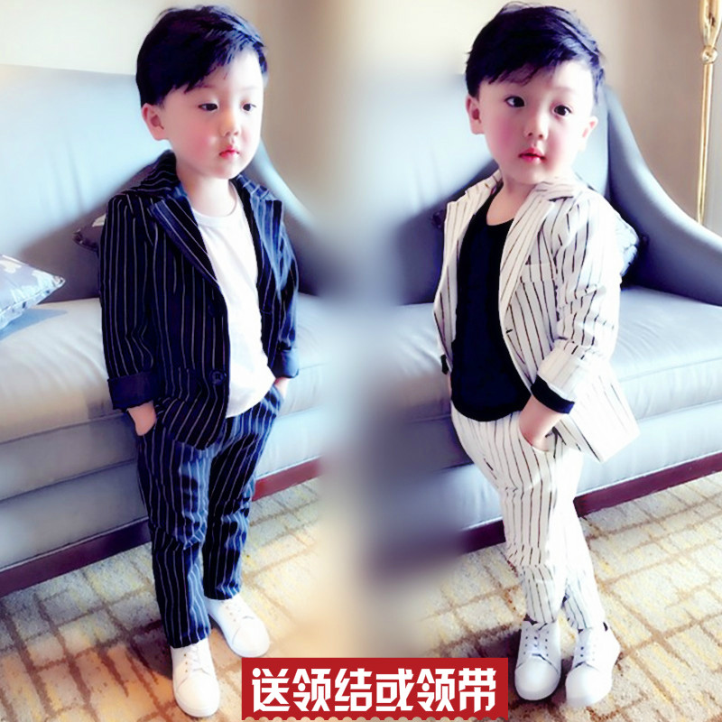 Boy Clothing Autumn Dress Boy Boy Striped Suit Suit Suit Suit Two Sets Little West Suit Jacket Flower Boy Dress Rehearsal