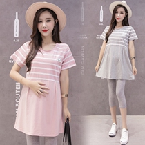 Pregnant womens summer wear loose thin two-piece fashion casual tide mother top summer pregnant womens dress