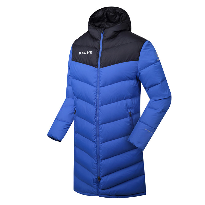 KELME new football sports coat down jacket training long version hooded warm jacket quilted jacket