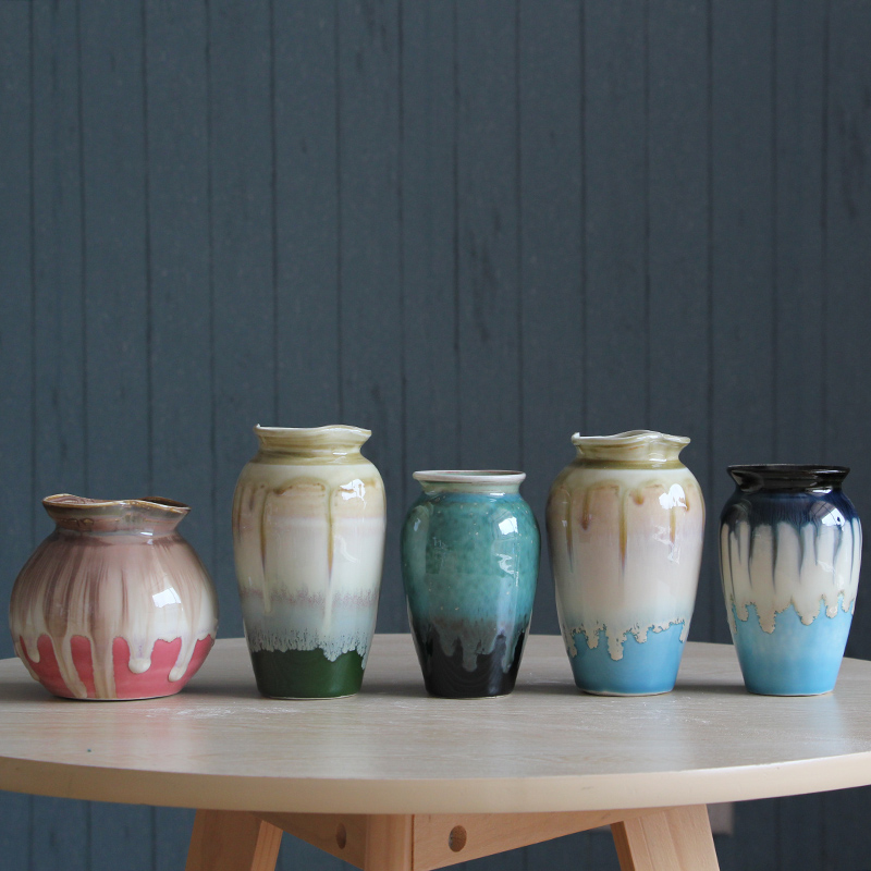 Jingdezhen ceramic creative flow porcelain glaze small vase household adornment hydroponic flowers inserted grass cooper