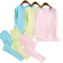 Silk plus cotton thermal underwear set womens round neck sleeper suit mulberry silk knitted autumn trousers trousers