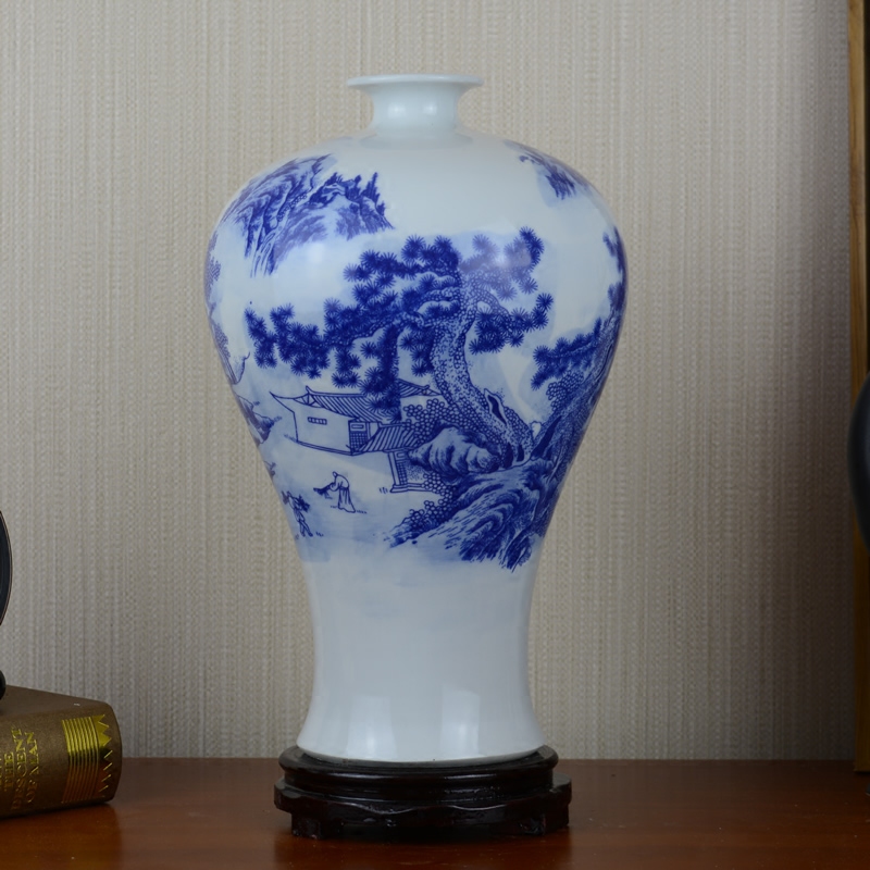 Blue and white porcelain vase landscape of jingdezhen ceramics sitting room Chinese wind restoring ancient ways household soft adornment furnishing articles arranging flowers