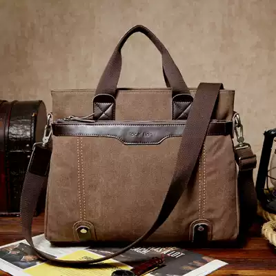 Men's bag canvas bag men's shoulder crossbody portable messenger bag casual bag British retro bag tide bag Korean version bag