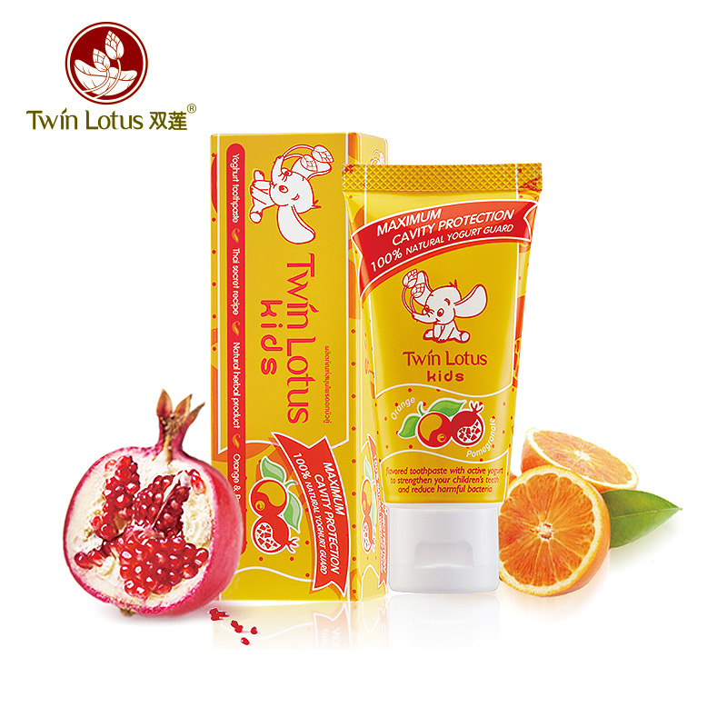 泰国双莲进口优乳益齿儿童牙膏50g香橙+石榴除牙菌斑无氟可吞咽