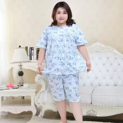 Summer Lady short sleeve wu fen ku round neck cardigan middle-aged mother-in-law pajamas 5XL XL middle-aged clothing suit