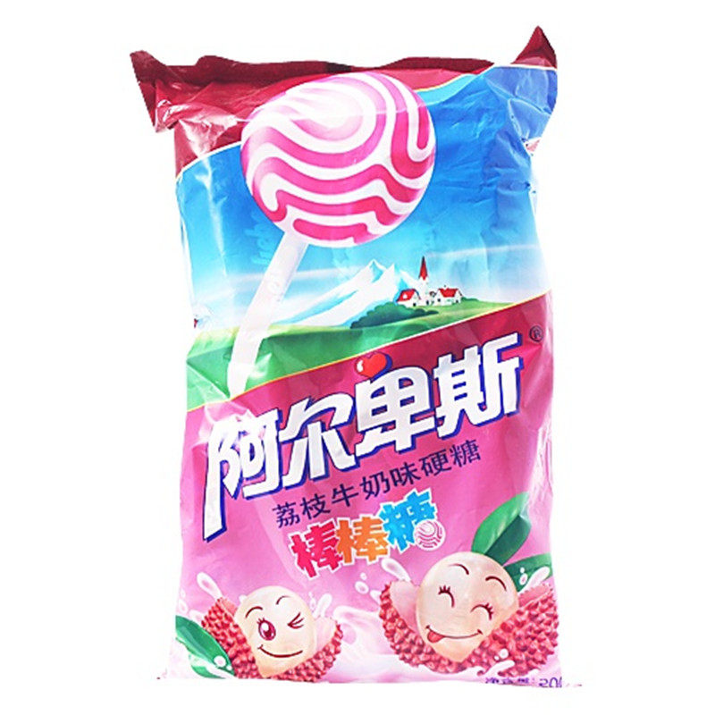 【天猫超市】阿尔卑斯荔枝牛奶味硬糖棒棒糖200g袋装含20支