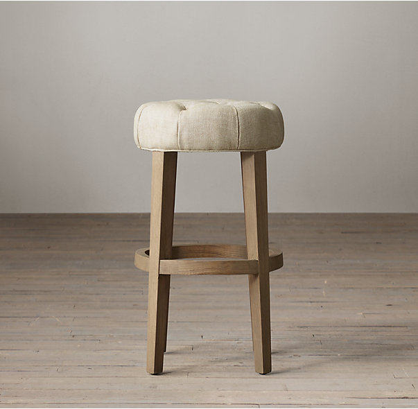 Shaped soft stool chair solid wood dining chair bar chair high stool French retro chair stool Bennett round American country