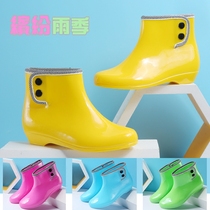 Fashion trendy adult womens short tube rain boots spring and summer Korea waterproof rain boots student flat heel water boots non-slip rubber shoes