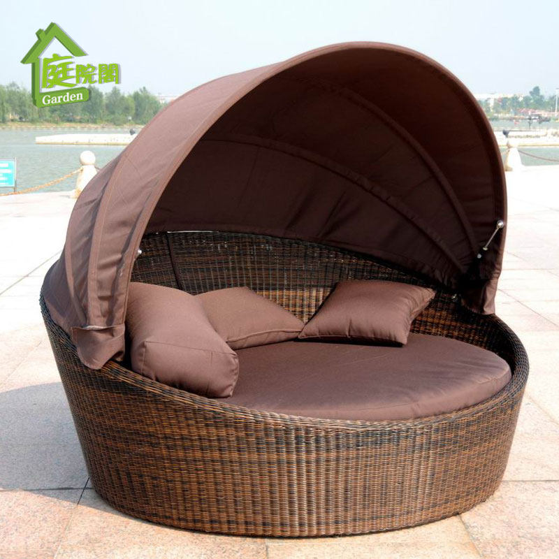 Outdoor leisure rattan bed chair beach chair club courtyard garden furniture balcony imitation rattan rattan shed round bed