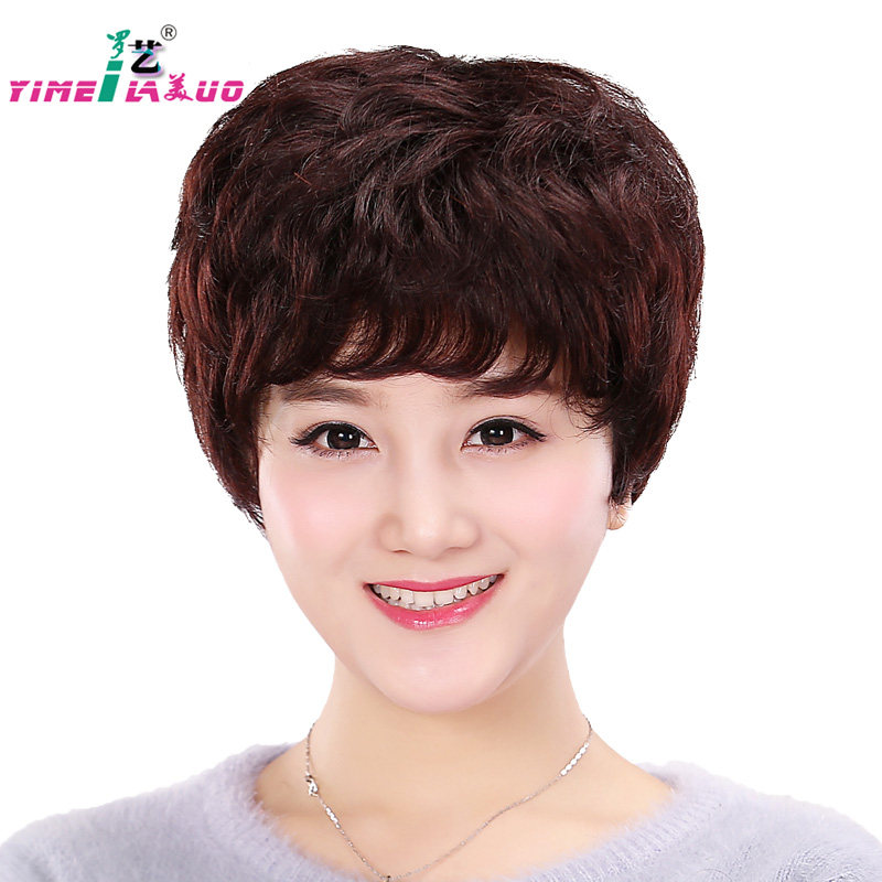 真发假发女 中老年假发 短发 女中年妈妈 蓬松逼真短卷发 假发套