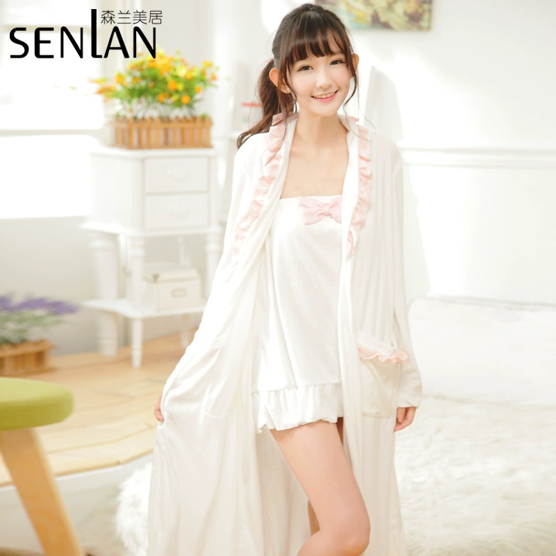 Mùa xuân và mùa hè thời trang mới màu rắn lễ hội bướm sexy bộ đồ ngủ váy ngủ phụ nữ sling dài tay bộ đồ phục vụ tại nhà - Đêm đầm