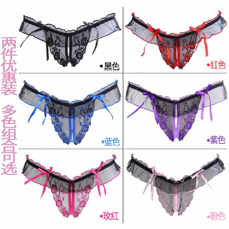 蝴蝶性感蕾丝开档女士内裤透明诱惑花边三角裤丁字裤成人情趣内衣