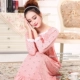 Xuân-thu và đông XL modal cotton dài ngủ váy nữ mùa hè dài tay áo dễ thương chất béo MM đồ ngủ cho bà bầu