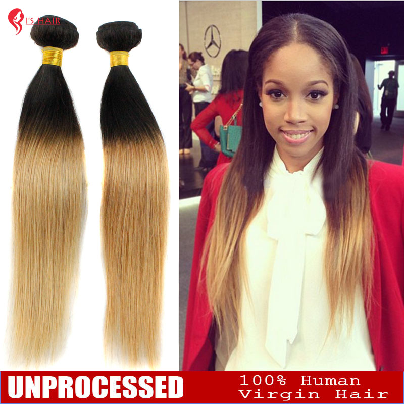ombre Human Hair wefts straight 1B/27 巴西真人发渐变色直发帘