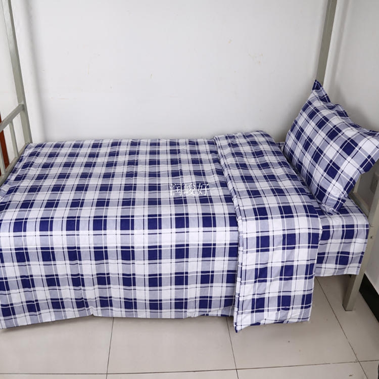 Full Cotton Twill Blue White Lattice Bed single student Dormitory Beds up and down Three sets of blue lattice quilted pillowcases
