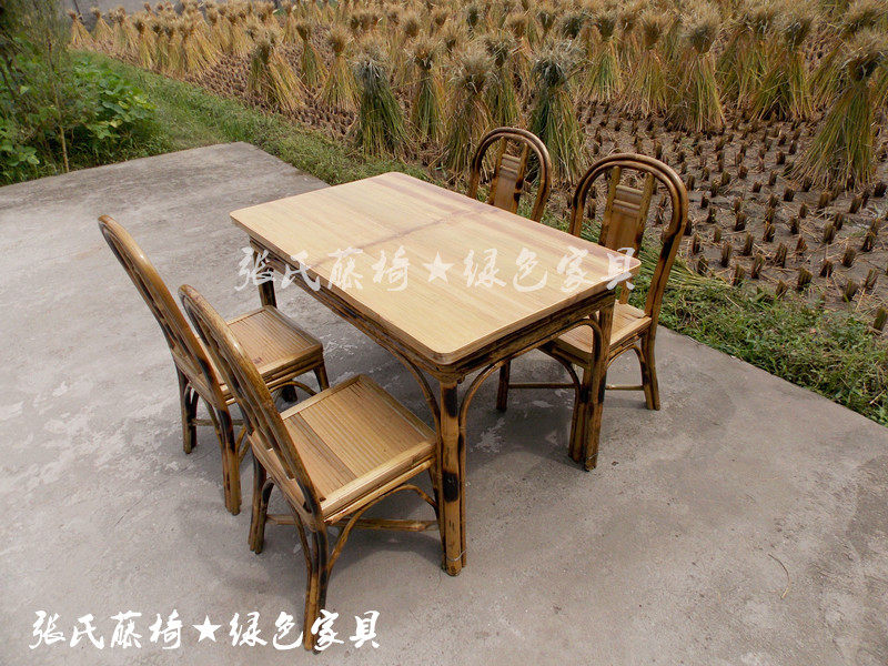 Zhang's rattan chair bamboo furniture dining table dining chair combination five pieces of bamboo chair bamboo square table dining chair chair